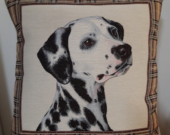 Cream jacquard tapestry cushion cover with Dalmatian dog motif 45x45 cm. Trendy interior design - decorative cushion