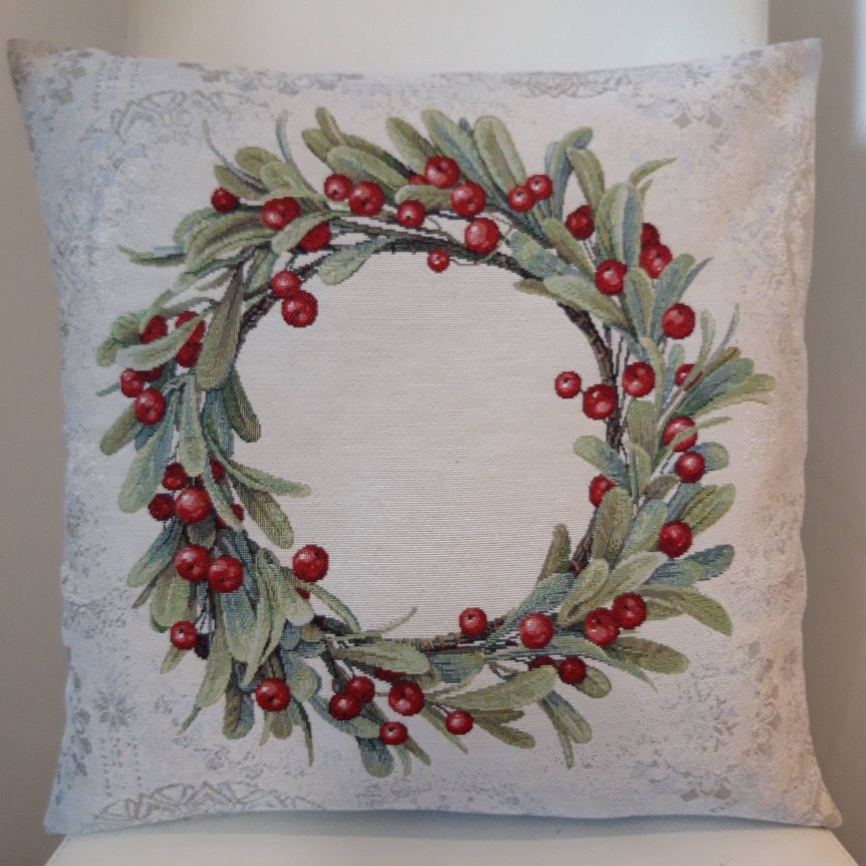 Housse de Coussin Tapisserie Jacquard Couronne Noël 45 X cm. Deco d'intérieur Tendance - Déco Cadeau