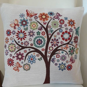 Tree of life cream jacquard tapestry cushion cover 45x45 cm. Trendy interior decoration - decorative cushion - housewarming - birthday