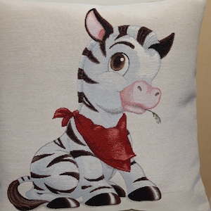 Childish zebra jacquard tapestry cushion cover 45 x 45 cm. Trendy interior decoration - decorative cushion - housewarming - birthday