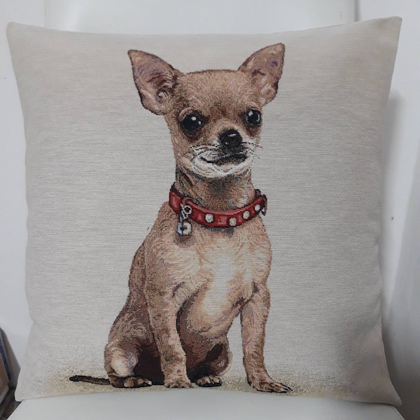 Chihuahua dog jacquard tapestry cushion cover - Trendy interior decoration - decorative cushion - housewarming - birthday