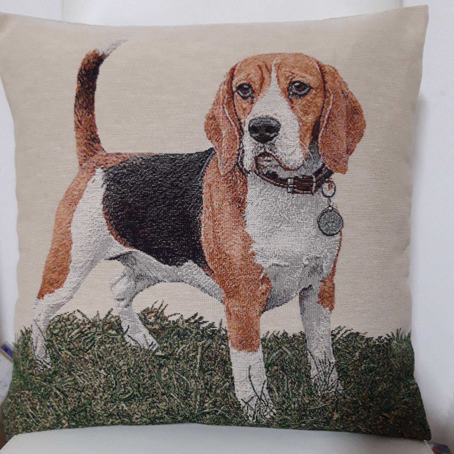 Housse de Coussin Tapisserie Jacquard Chien Beagle - 45x45 cm Deco d'intérieur Tendance Déco Crémail