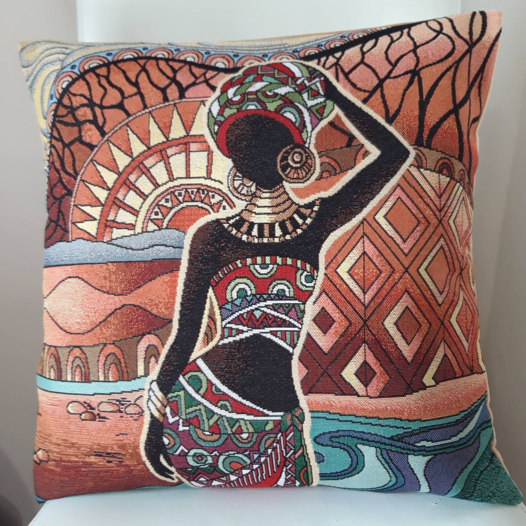 Housse de Coussin Tapisserie Jacquard Africaine 45x45 cm Déco d'intérieur Tendance - Déco Crémaillèr