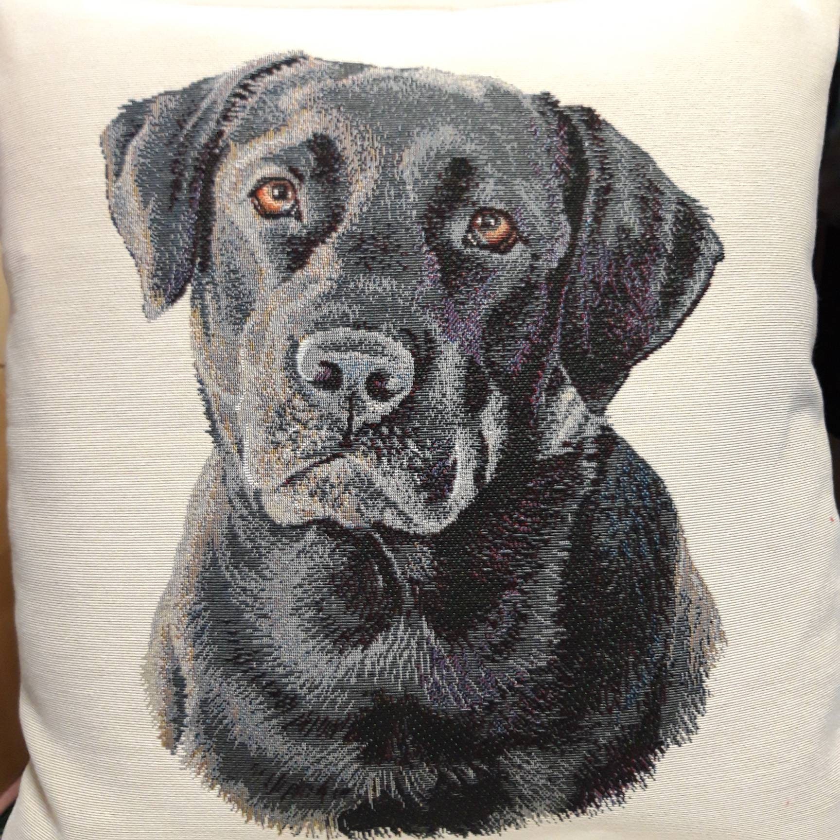 Housse de Coussin Tapisserie Jacquard Labrador Noir 45x45 cm. Déco d'intérieur Tendance Déco - Créma