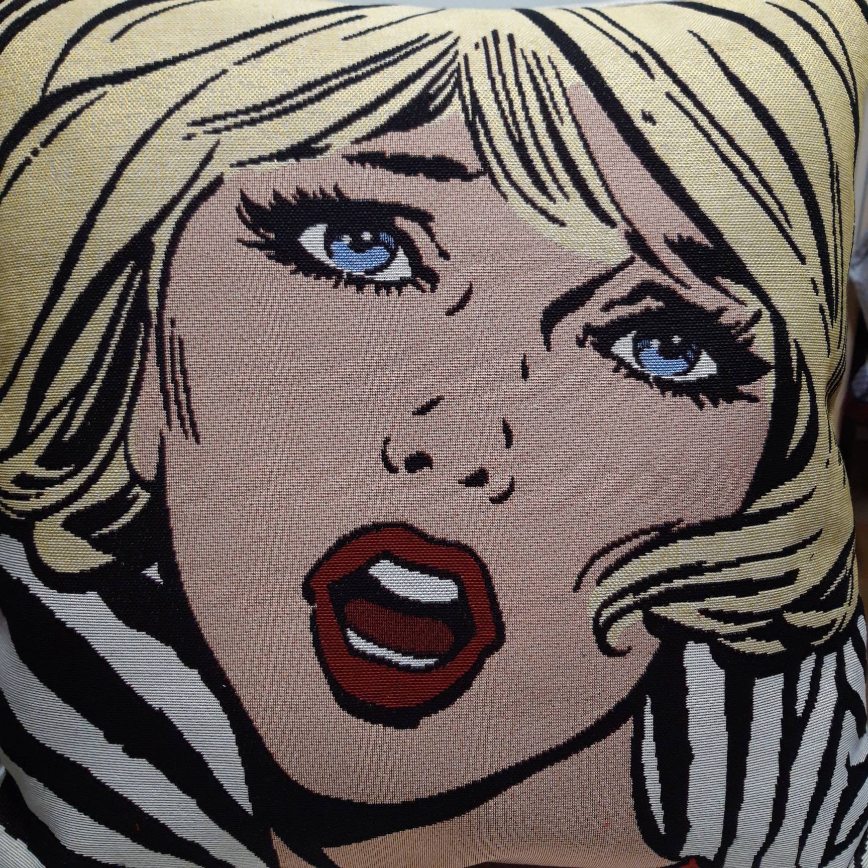 Housse de Coussin Tapisserie Jacquard Crème Motif Pop Art 45x45 cm. Déco d'intérieur Tendance - Déco