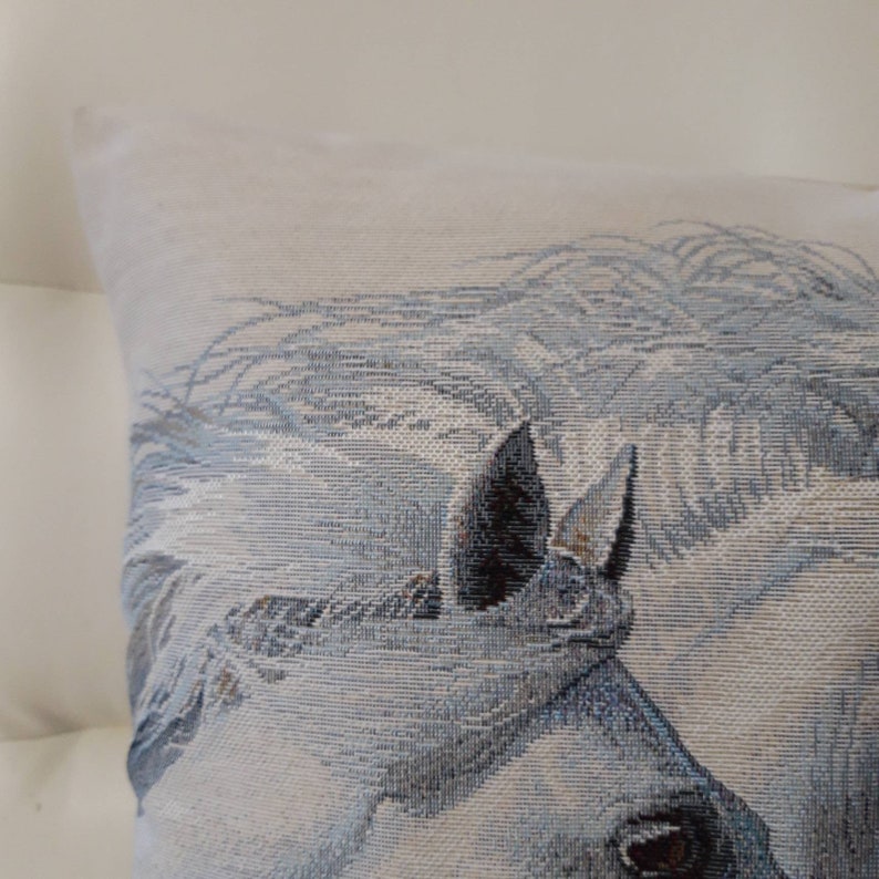 Camargue horses jacquard tapestry cushion cover 45x45 cm. Trendy interior decoration decorative cushion rack image 5