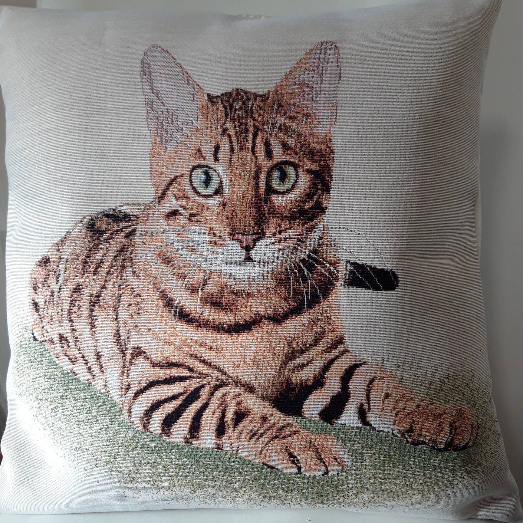 Housse de Coussin Tapisserie Jacquard Chat 45x45 cm. Déco d'intérieur Tendance - Déco Crémaillère An