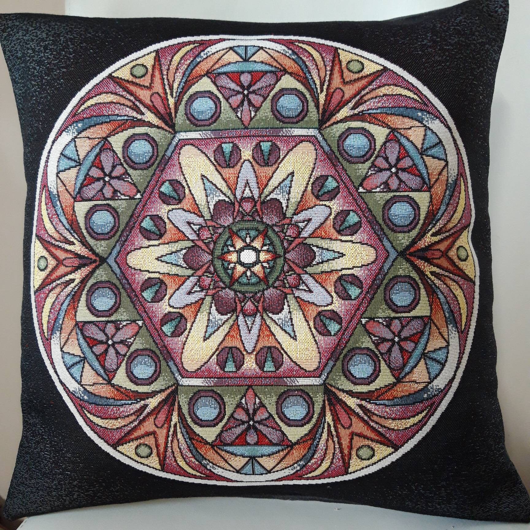 Housse de Coussin Tapisserie Jacquard Rosace Multicolore 45 X cm. Deco Tendance - Déco Crémaillère A