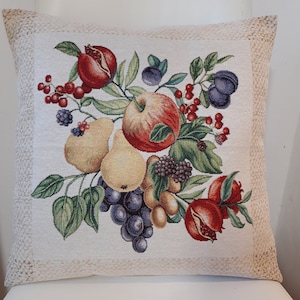 Jacquard cushion cover &quot;Seasonal fruits&quot; 45 x 45 cm. Trendy interior decoration - decorative cushion - housewarming - birthday