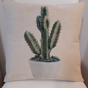 Jacquard tapestry cushion cover placed pattern cactus 2 45x45 cm. Trendy interior decoration - housewarming - birthday