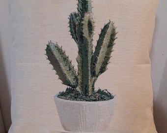 Jacquard tapestry cushion cover placed pattern cactus 2 45x45 cm. Trendy interior decoration - housewarming - birthday