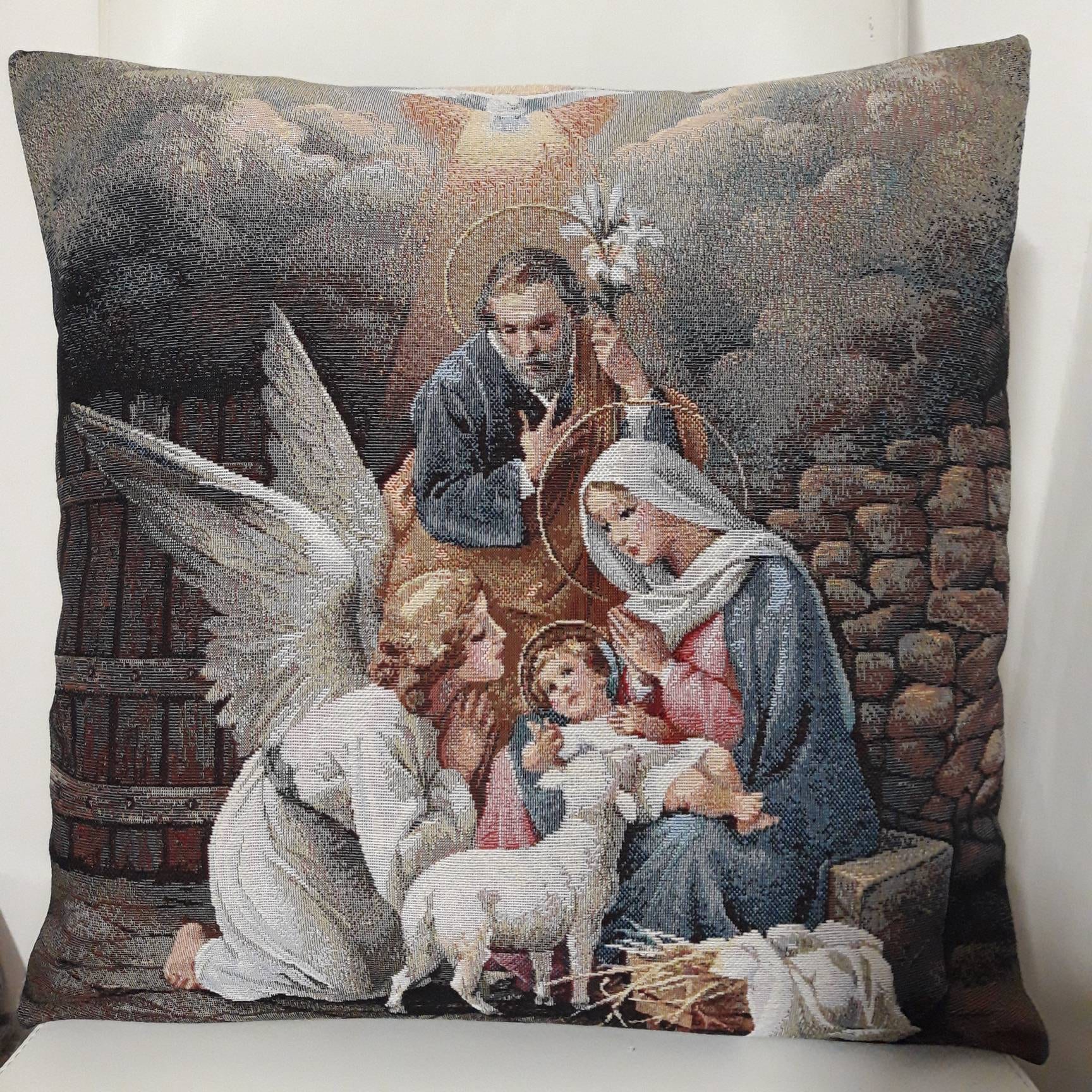 Housse de Coussin Tapisserie Jacquard Crèche Noël 45 X cm. Deco d'intérieur Tendance - Déco Cadeau N