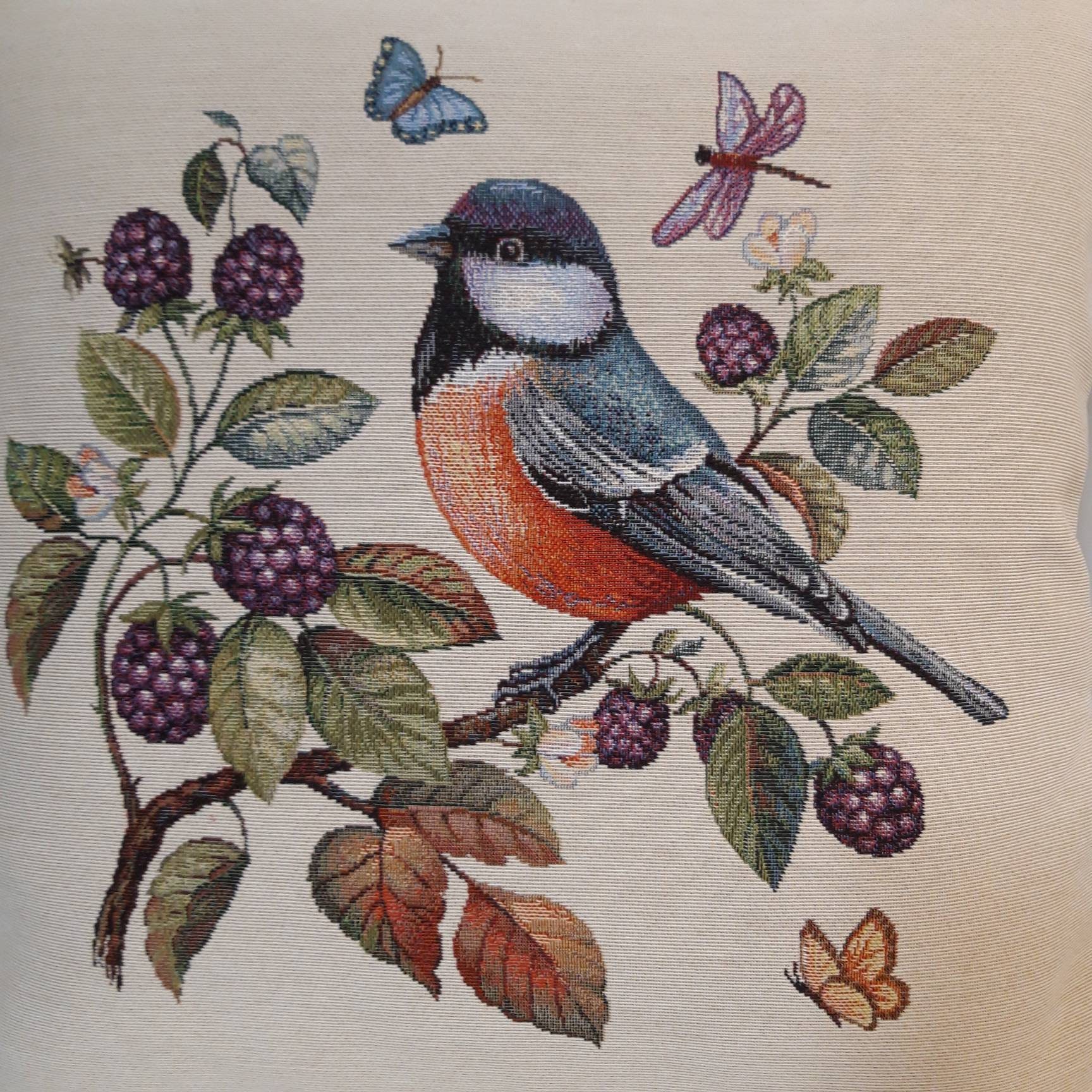 Housse de Coussin Tapisserie Jacquard Crème Toucan 45x45 cm. Déco d'intérieur Tendance - Déco Crémai