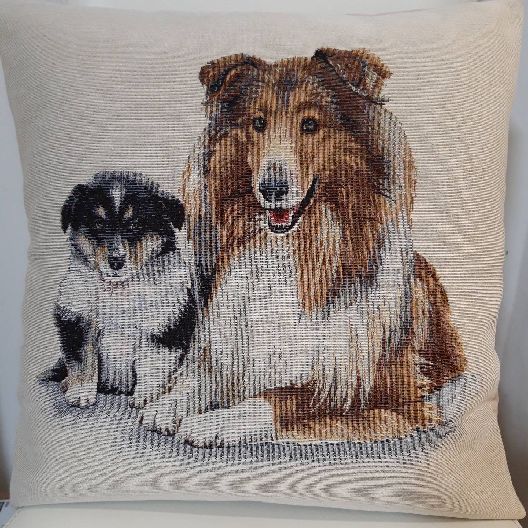 Housse de Coussin Tapisserie Jacquard Chiens Colleys 45x45 cm. Déco d'intérieur Tendance Déco - Crém