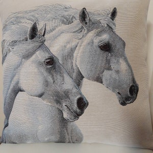 Camargue horses jacquard tapestry cushion cover 45x45 cm. Trendy interior decoration decorative cushion rack image 1