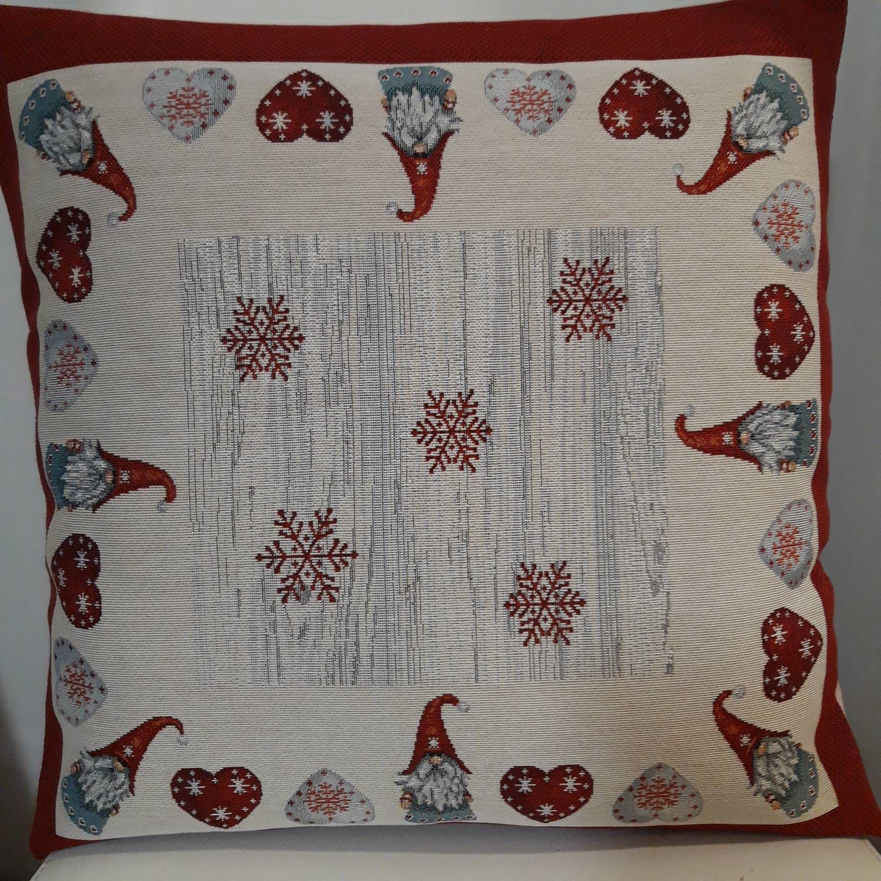 Housse de Coussin Tapisserie Jacquard Crème Ribambelle Lutins Noël 45 X cm. Deco d'intérieur Tendanc