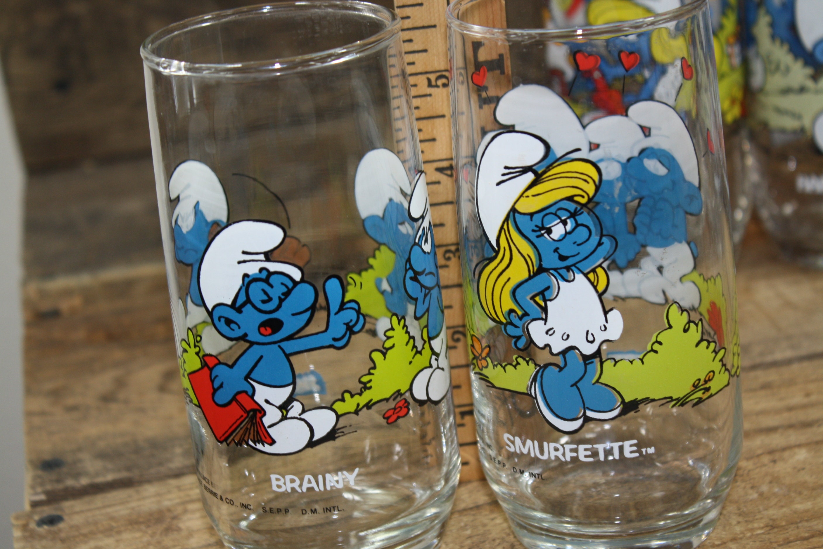 Vintage 8 Smurf glasses/tumbler 1983/82 Smurf collector Etsy
