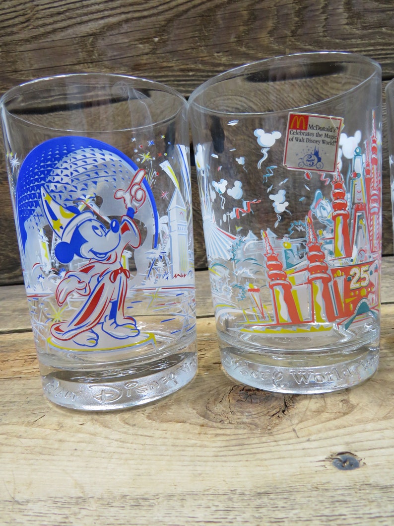 Mcdonalds Disney World 25th Anniversary Cups Glasses Set of 4 Etsy
