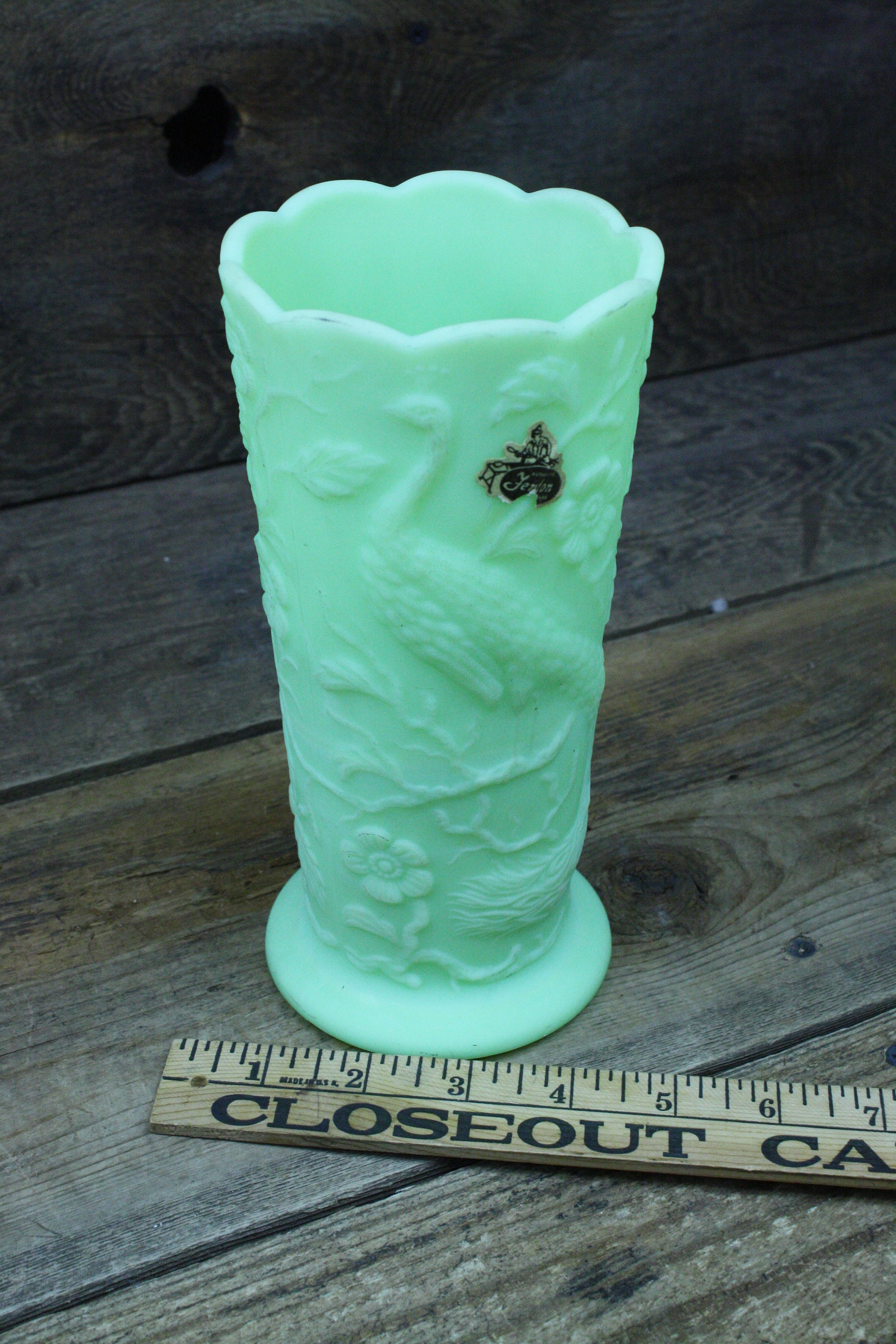 Vintage fenton vaseline lime green peacock glass compote vase Etsy
