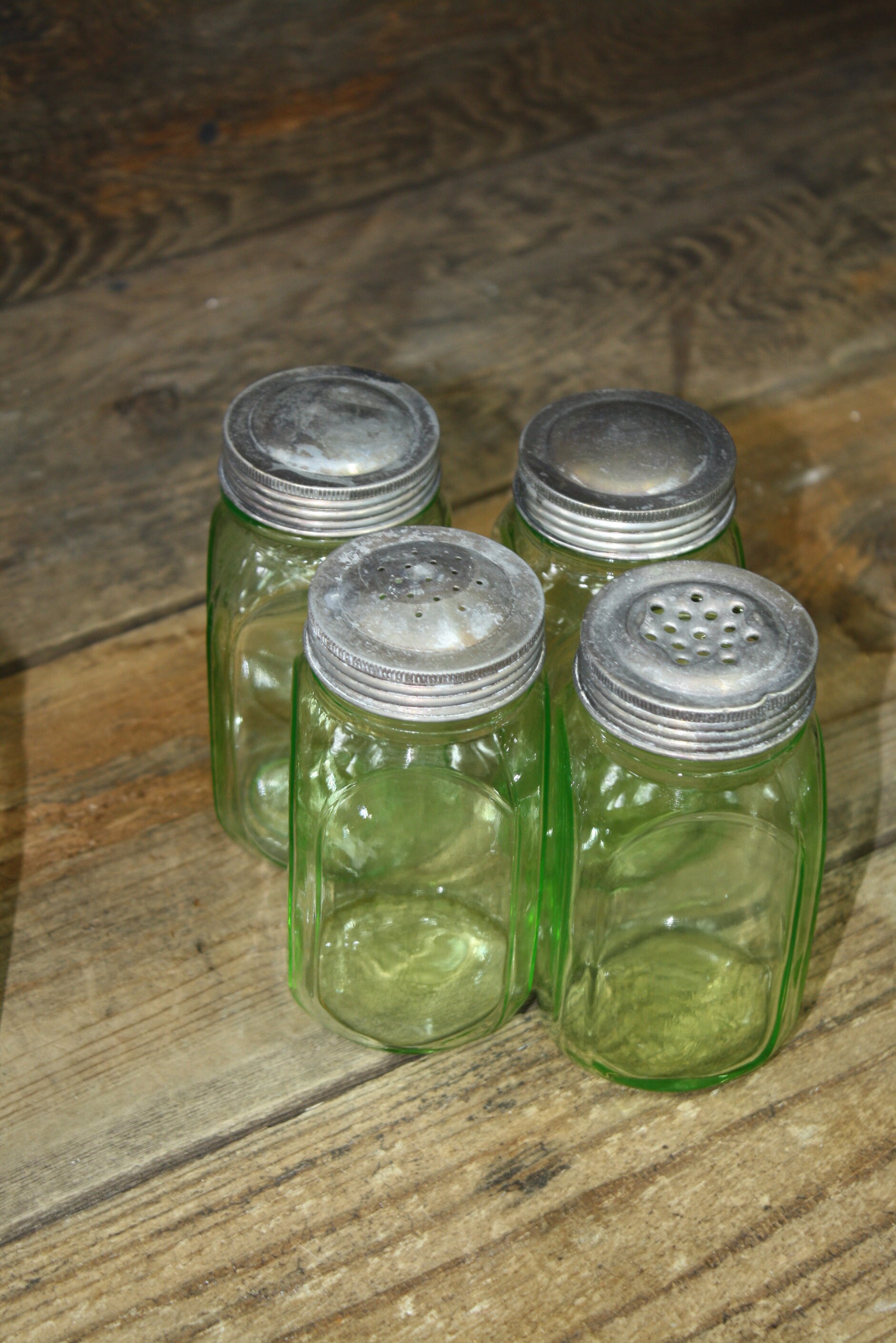 Vintage Set of 4 Green Uranium Glass Spice Storage and Shaker Etsy
