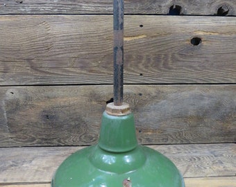 Vintage 12 Green Porcelain Enamel Industrial Light Gas Barn Lamp