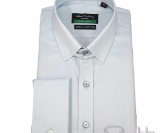 Mens Tab collar Banker shirt Royal Blue plain Cotton Loop James Bond for Gents