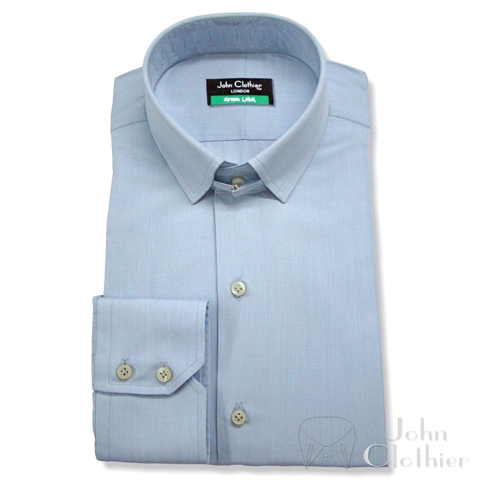 Mens Tab collar Banker shirt Royal Blue plain Cotton Loop James Bond for Gents