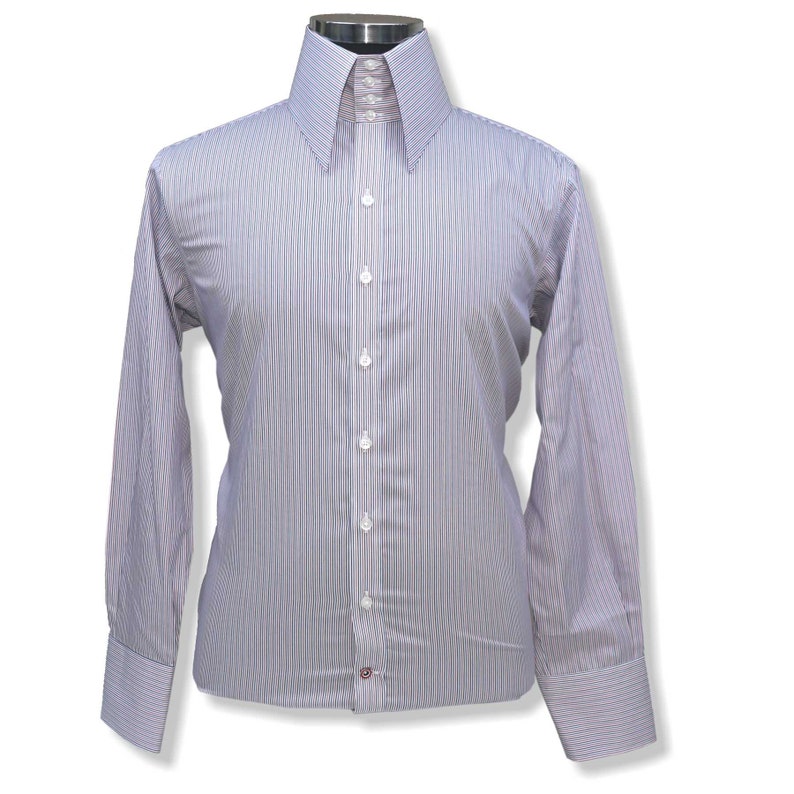 High collar shirt 3/" band 4 buttons Blue Gingham Checks 100/% Cotton shirts Gents