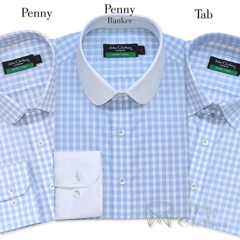 Tab collar shirt Sky Blue Herringbone Mens Formal Loop collar James Bond Gents