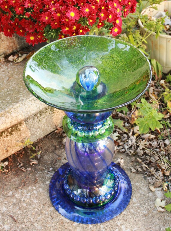 Bird Bath Birdbath Bird Feeder Glass Bird Feeder Glass Etsy