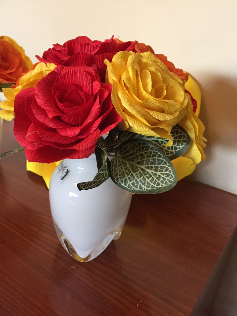 Handmade paper flowers vase handmade glass vase Etsy