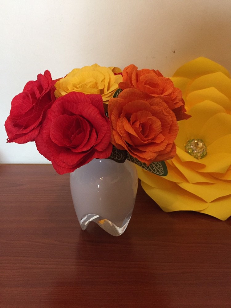 Handmade paper flowers vase handmade glass vase Etsy