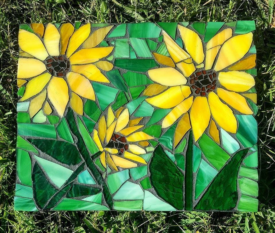 Stained glass sunflower mosaic / flower mosaic wall hanging / Etsy