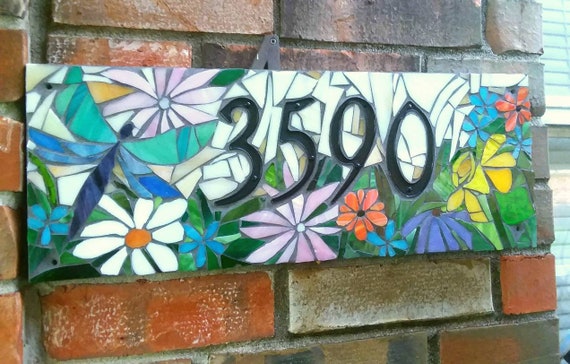 Stained Glass Mosaic House Numbers Custom Flower Stained Glass Mosaic House Numbers