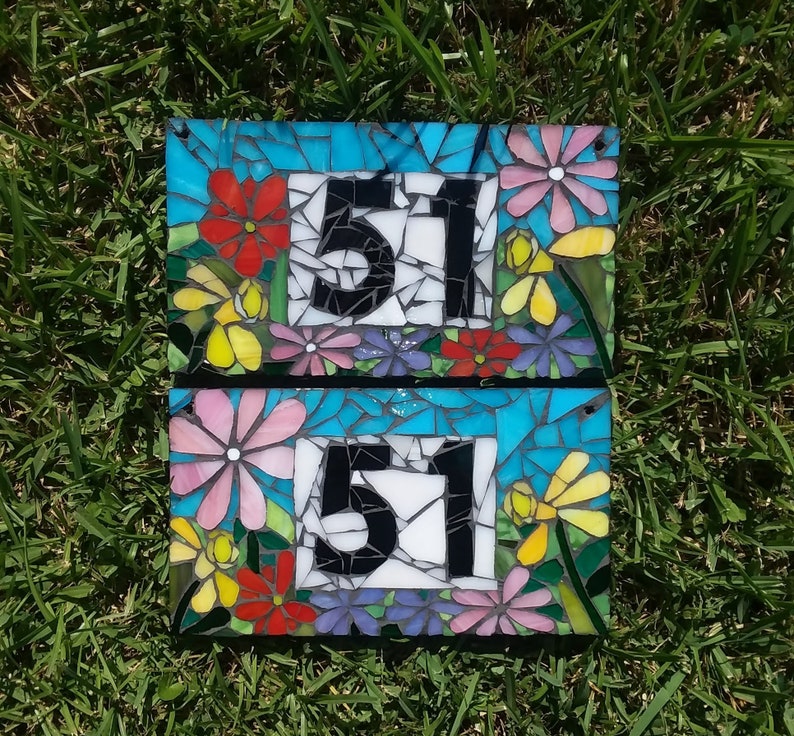 Small personalized address plaque / Stained glass mosaic house Etsy