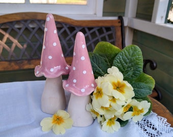 Keramik Pilze rosa 2er-Set, Frühlingsdeko, Gartenkeramik