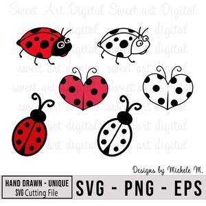 Pacchetto SVG coccinella, file di taglio Cricut, coccinella disegnata a mano, uso commerciale, clipart coccinella, PNG coccinella, download istantaneo, SVG coccinella digitale