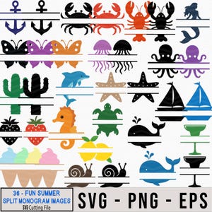 Summer Split Monogram SVG Bundle, Clipart, Cricut Cutting File, Sublimation, Digital Download, Mermaid, Invitation PNG, Mermaid, SVG Frames