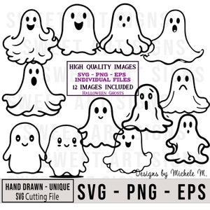 Ghost SVG Bundle: Spooky Halloween PNG Clip Art (Digital Download)