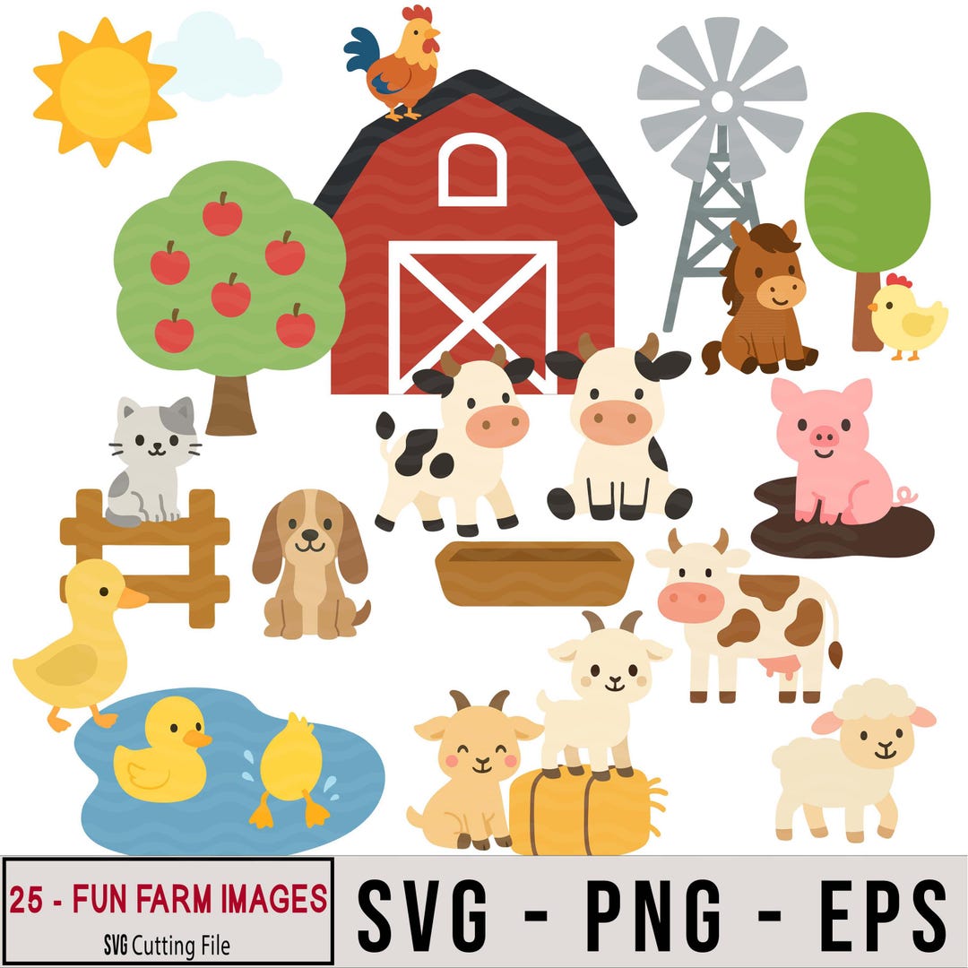 Farm Animal SVG Bundle, Cute Cow Pig Horse Goat Barn Clipart, Farmhouse ...