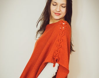 Beautiful orange knitted wool poncho