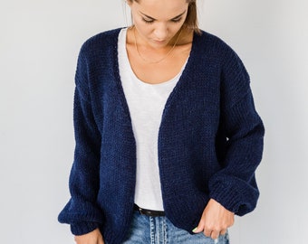 handmade sweater, navy blue cardigan