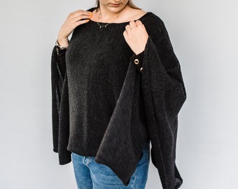 wide poncho made of a wool blend