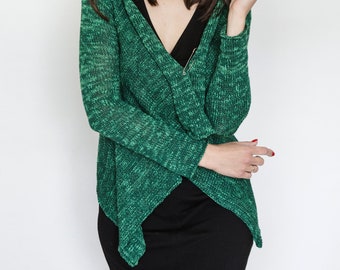 Green asymmetric cardigan, handmade cardigan, cotton sweater