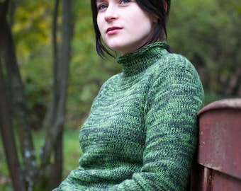 green melange sweater with cowl Infinity scarf