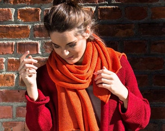Warm orange scarf - Handmade scarf, Merino wool scarf, Chunky womens scarf, Long winter scarf, Unisex scarf, Gift for her, Gift for him