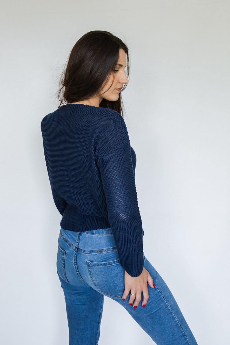 Navy blue BASIC short cardigan, handmade, women's cardigan, knitted sweater, cotton sweater image 8