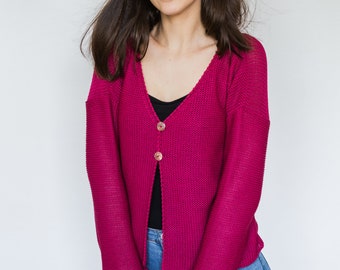 Fashionable women's sweater, loose cut, universal cardigan made of cotton knitwear