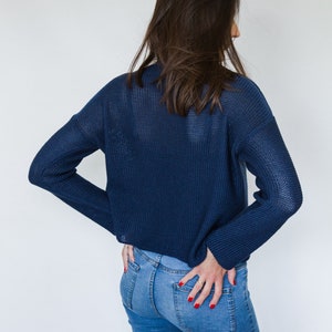 Navy blue BASIC short cardigan, handmade, women's cardigan, knitted sweater, cotton sweater image 7