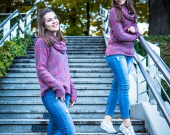 dzianinowy sweter z wełny ciepły sweter z kominem